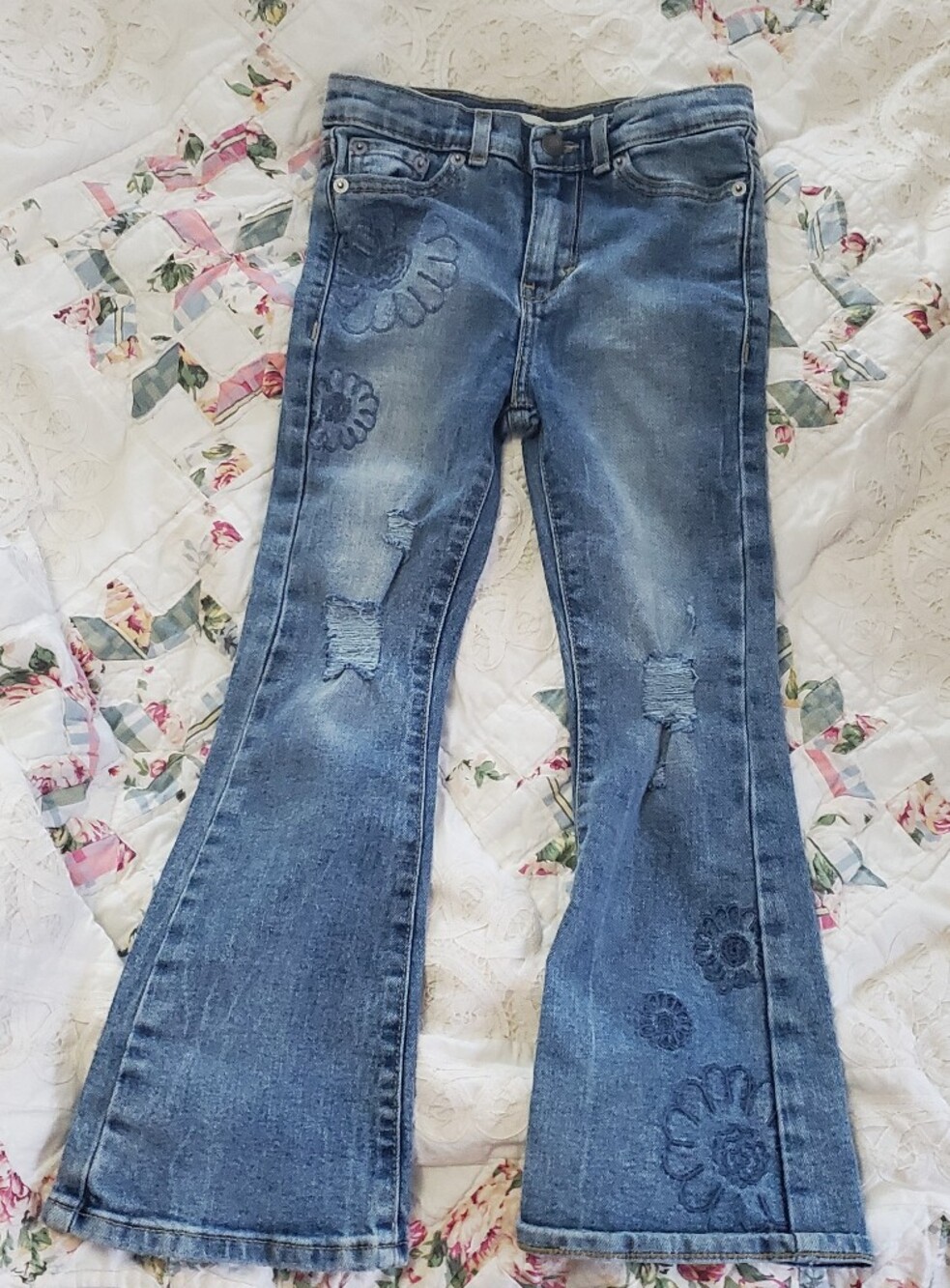 Levi 726 Flair 6x Blue Floral-Embroidered Flared Kids Jeans